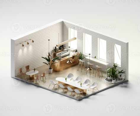 Coffee Shop Plan Layout, Small Cafe Floor Plan Layout, Coffee Shop Layout, Restaurant Tycoon 2, Ideas For Restaurant, Isometric Rooms, Study Coffee, 3d Plan, House Flipper