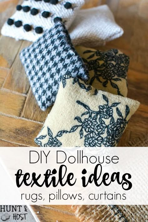 Diy Doll House Assesories, Dollhouse Pillows Diy, Doll House Furniture Tutorials, Diy Miniature Decor, Dollhouse Rugs Diy How To Make, Doll House Accesories Diy, Dollhouse Rug Diy, Easy Diy Dollhouse Accessories, Diy Dollhouse Furniture 1:12