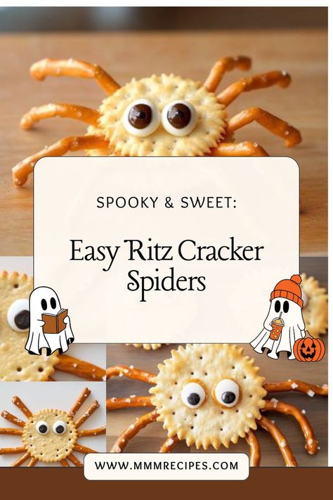 Celebrate Halloween with these adorable Ritz Cracker Spiders! This easy recipe is perfect for adding a touch of spooky fun to your snack table. Great for parties or just a festive treat at home. Click to learn more! Ritz Cracker Spiders, Snack Halloween, Fun Halloween Snacks, Halloween Appetizer, Halloween Snack Mix, Spooky Snacks, Ritz Cracker, Halloween Snack, Appetizer Ideas