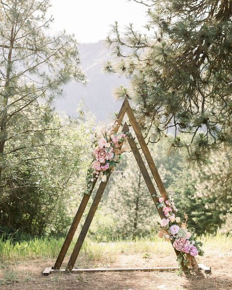 Wedding Arch No Flowers, Triangle Arbour, Triangle Arch Wedding, Arbour Florals, Jade Wedding, Wedding Alters, Double Triangle, Things Photography, Forever Wedding