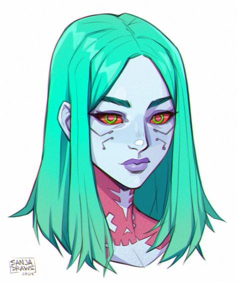 Alien Girl Drawing, Alien Girl Art, Alien Oc Art, Alien Character Design, Rebecca Cyberpunk Edgerunners, Cyberpunk Character Design, Alien Drawing, Alien Drawings, People Drawing