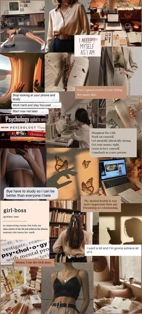 2024 Vision Board Psychology, Vision Board Collage Study, Vision Board Student Aesthetic, Corporate Aesthetic Wallpaper, Pyschology Girl Aesthetic, Aesthetic Vision Board Pictures Psychology, Brown Vision Board Wallpaper, Aesthetic Wallpaper Back To School, Vision Wallpaper Aesthetic