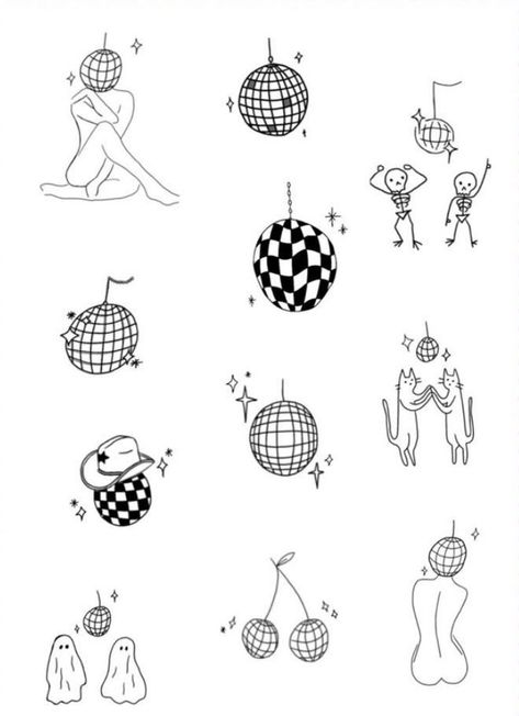 Edm Tattoo, Disco Ball Tattoo, Ephemeral Tattoo, Tattoo Designs Drawings, Dainty Tattoo, Thumb Tattoos, Ball Tattoo, Traditional Tattoo Designs, Funky Tattoos