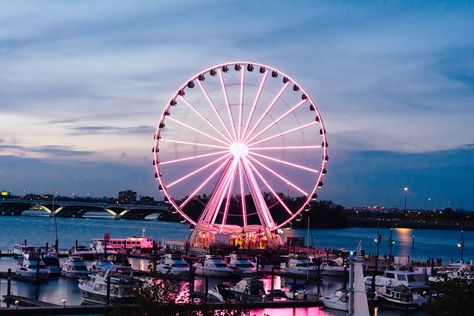 Ferris Wheel - National Harbor photo by Gary Lopater (@glopater) on Unsplash Ferris Wheel At Night, National Harbor, Wallpapers For Mobile Phones, Ferris Wheels, Pink Images, Potomac River, T Mobile, Event Inspiration, Safe Travel