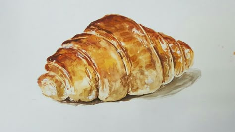 Croissant Art, Illustration Art Painting, Crayons Pastel, 귀여운 음식 그림, Food Sketch, Delicate Watercolor, Watercolor Food, Watercolor Fruit, Pastry Art