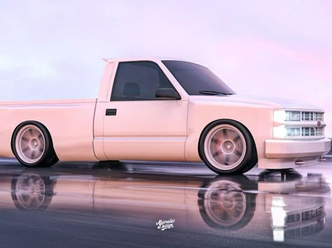 Pink Chevy Trucks, Pink Chevy, Chevy Obs, S10 Truck, Lowrider Model Cars, Obs Truck, Chevy 1500, Dropped Trucks, Pink Truck