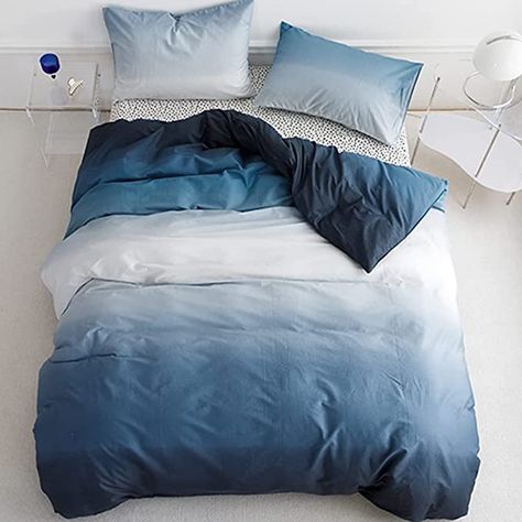 Dark Blue Dorm Room, Sky Blue Gradient, Blue And White Comforter, Blue Dorm Room, Ocean Room Decor, Blue Dorm, Queen Size Comforter Sets, Blue Comforter Sets, Abstract Art Watercolor