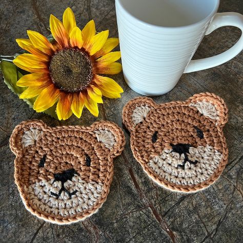 Teddy Bear Coasters Set of 2 Crochet Coasters Teddy Bears - Etsy Crocheted Teddy Bear, Crocheted Coasters, Coaster Projects, Crochet Teddy Bear, Crochet Teddy, Cup Coaster, Amazing Gifts, Crochet Bear, Etsy Favorites