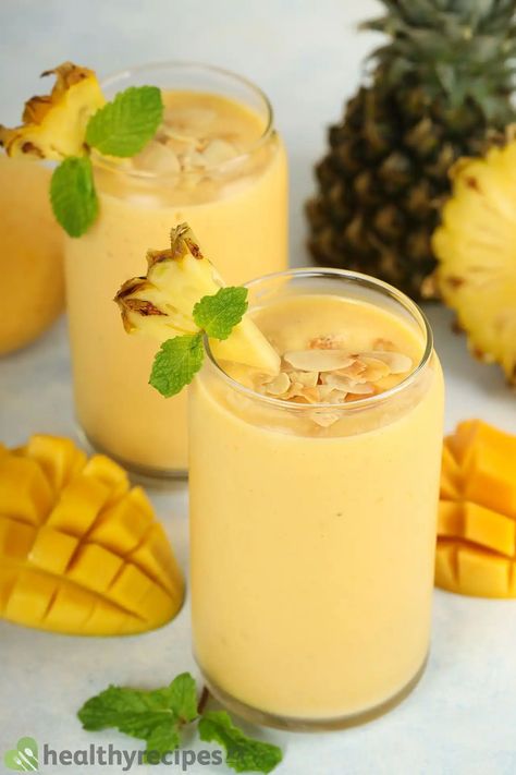 Mango Pineapple Smoothie Recipe: Slushy, Tasty, and Budget-friendly Mango Pineapple Smoothie Recipe, Yellow Smoothie, Pineapple Smoothie Recipes, Mango Pineapple Smoothie, Mango Pineapple, Healthy Treat, Pineapple Smoothie, Smoothie Recipe, Slushies