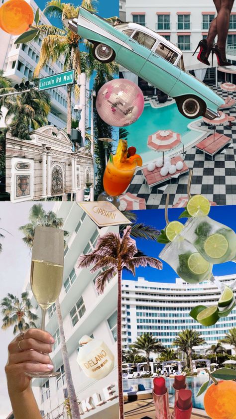 Miami Mood Board, Miami Party Aesthetic, Miami Spring Break Aesthetic, Vintage Miami Aesthetic, 60s Miami Aesthetic, Retro Miami Aesthetic, Miami Branding, Miami Culture, Miami Retro Wallpaper