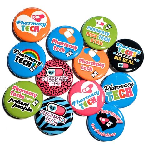 PRICES MAY VARY. You will receive ALL 12 of the buttons pictured Size: 1.25 inches in diameter Excellent image quality; professionally printed Made with all metal parts These beautiful 1.25" pharmacy technician buttons can also be used for scrapbook pages, handmade jewelry items, stocking stuffers, cupcake toppers, and inexpensive gifts. Please see the additional image so you can get a better idea of the size. Thanks! Pharmacy Technician Day Gifts, Pharmacy Career, Pharmacy Ideas, Inexpensive Gifts, Nursing Pins, Pharmacy Tech, Tech Week, Pharmacy Technician, Button Picture