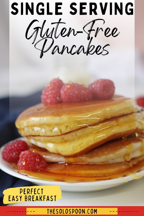 Whip up the best gluten-free pancakes in just minutes! This single serving recipe is ideal for solo breakfasts, and we've got ideas for complete meal pairings too. Easy Gluten Free Pancakes 3 Ingredients, Single Pancake Recipe, Gluten Free Single Serve, Gluten Free Pancakes Easy, Fluffy Gluten Free Pancakes, Gf Pancakes, Pancakes For One, Protein Rich Breakfast, Make Pancakes