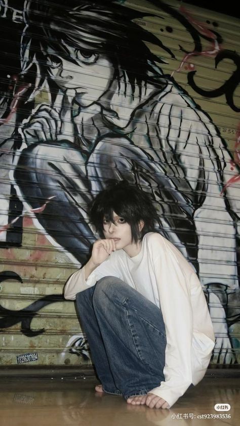 Lawlight Cosplay, Aesthetic Short Haircuts, L Lawliet Cosplay, Lawliet Cosplay, Mello Cosplay, Lawlight Fanart, Deathnote Cosplay, Emo Cosplay, L Cosplay