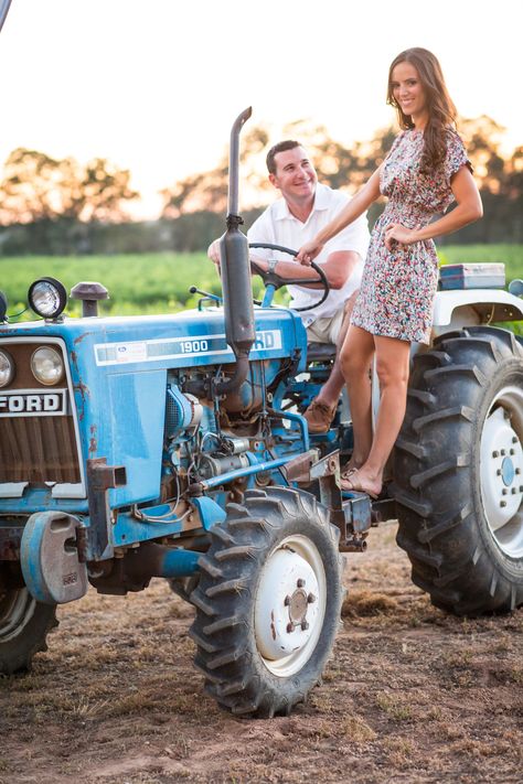 Tractor Photoshoot Ideas, Tractor Photoshoot, Vineyard Engagement Photos, Vineyard Engagement, Hoco Pics, Prom Pictures Couples, Tractor Photos, Pictures Couples, Homecoming Pictures