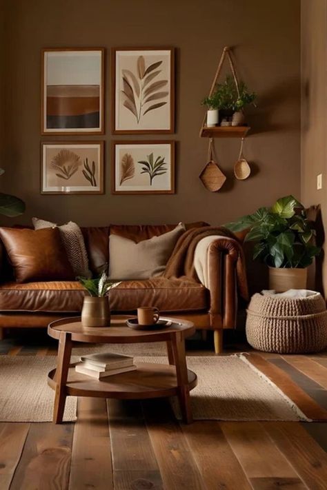 Mocha Living Room, Brown And Green Living Room, Brown Interior Design, Earth Tone Living Room, Brown Leather Couch Living Room, Brown Walls Living Room, Tan Living Room, Brown Furniture Living Room, Brown Sofa Living Room