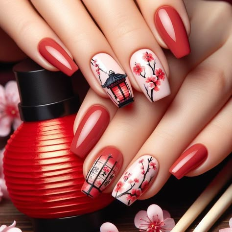 Japanese Cherry Blossom Nails, Fall Nail Art Ideas, Cherry Blossom Nails, Fall Nail Trends, Fall Nail Art Designs, Simple Nail Art, Short Nails Art, Cozy Season, Fall Nail Art