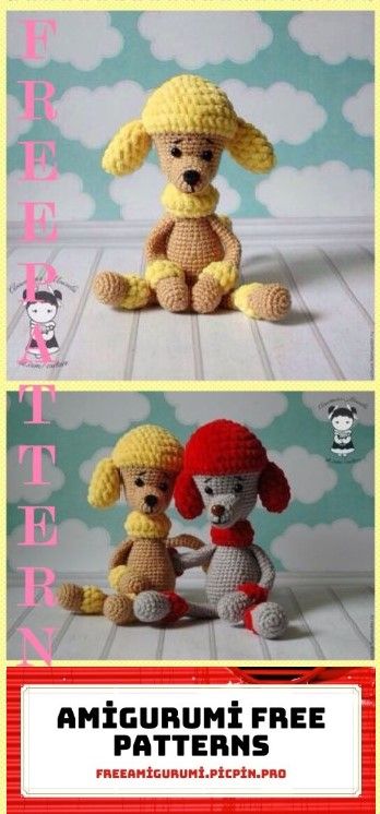 Amigurumi Dog Poodle Free Crochet Pattern - Amigurumi Crochet Poodle Pattern Free, Crochet Poodle Pattern, Cute Crochet Dog, Crochet Dogs, Easy Bag, Dog Patterns, Dog Poodle, Amigurumi Dog, Crochet Dog Patterns