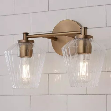 Brass All Bathroom Lighting - Shades of Light Eclectic Master Bath, Double Vanity Lighting, Vanity Lighting Over Mirror, Bathroom Light Shades, Master Bath Lighting, Victorian Vanity, Apartment Remodel, Bath Lights, Vanity Light Bar