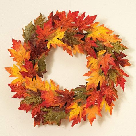 One Holiday Lane 24 Inch Gold Glitter Maple Leaf Wreath Traditional Fall Decor, Maple Leaf Wreath, Fall Leaf Wreaths, Colorful Wreath, Foliage Wreath, Thanksgiving Wreath, Elegant Country, Deco Nature, Harvest Thanksgiving