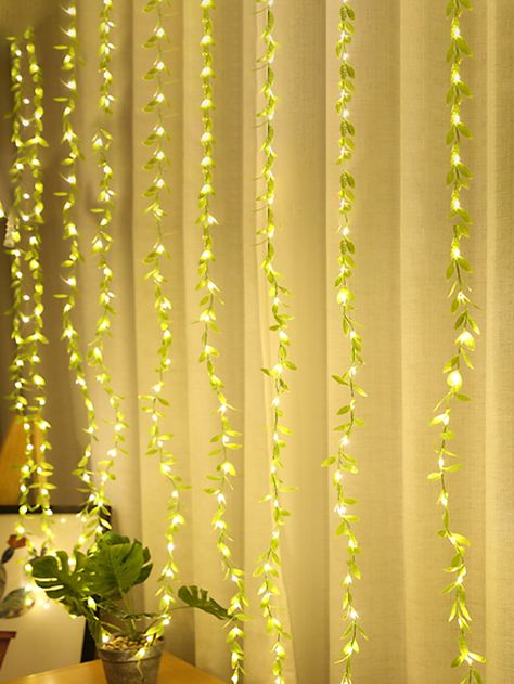 Yellow    PVC   Embellished   Lighting & Lamp Plant Vines, Mums Wedding, Leaf Curtains, Mermaid Room, Halloween Christmas Decorations, Lighting Lamp, Artificial Leaf, Ivy Leaf, Curtain Lights