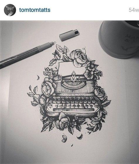 Journalist Tattoo, Writers Tattoos, Tattoos For Writers, Writer Tattoo Ideas, Writer Tattoos, Typewriter Tattoo, Writer Tattoo, Unique Half Sleeve Tattoos, Bookish Tattoos