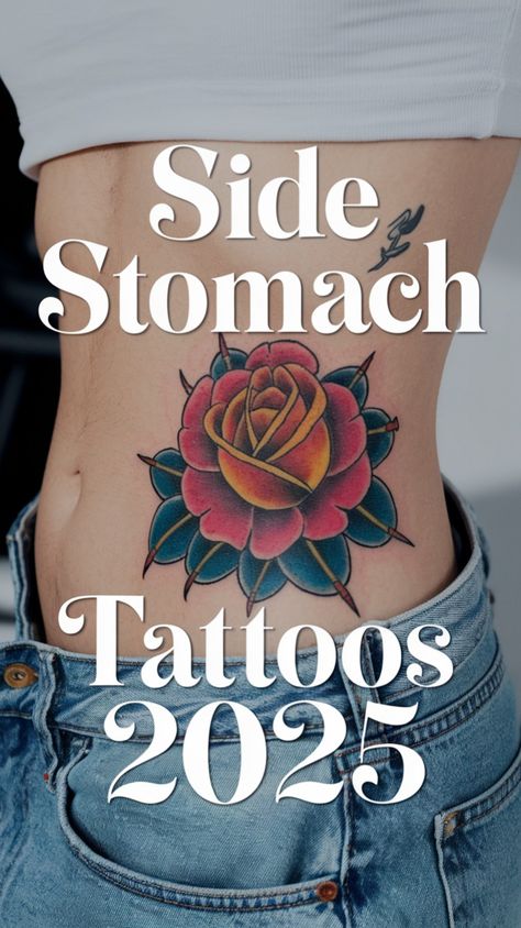 Side stomach tattoos are gaining popularity among women seeking meaningful and stylish designs. Women can choose from symmetrical flowers, red roses, and small simple words or quotes to personalize their look. Cover-up options are also available for those wanting to revamp their ink. Whether you're inspired by butterflies, dragons, or Chinese letters, side stomach tattoos for women in 2025 cater to every aesthetic Jelly Roll Quote Tattoo, Floral Waist Tattoo, Rib Tattoo Cover Up, Ab Tattoos For Women, Big Side Tattoos Women, Womens Stomach Tattoo, Side Of Stomach Tattoo For Women, Abdominal Tattoos Women, Hip Bone Tattoos Women