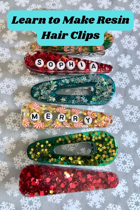 8 DIY Christmas Jewelry and Resin Hair Clips to Make Give or Sell Christmas Hair Clips Diy, Epoxy Resin Hair Clips, Diy Resin Hair Clips, Diy Christmas Jewelry, Christmas Hair Clips, Christmas Jewelry Diy, Resin Hair Clips, Handprint Christmas, Christmas Countdown Calendar