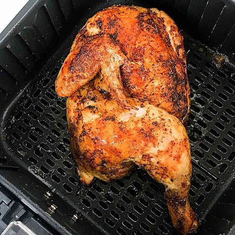 Air fryer half chicken recipe. - Air Fryer Yum Chicken Recipe Air Fryer, Air Fryer Whole Chicken, Air Fryer Recipes Videos, Upstate Ramblings, Recipe Air Fryer, Air Fryer Fried Chicken, Air Fryer Cooking Times, Half Chicken, Whole Chicken Recipes