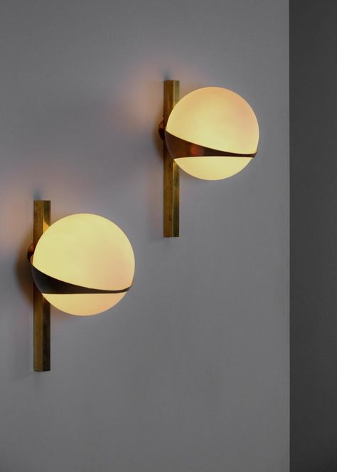 Italian Sconces, Stilnovo Style Design Midcentury, Opaline and Brass For Sale 1 Mid Century Modern Wall Lamp, Mid Century Contemporary, Brass Sconces, Contemporary Wall Clock, Black Wall Clock, Italian Mid Century Modern, Vintage Wall Lights, Modern Wall Lamp, Pinterest Room Decor