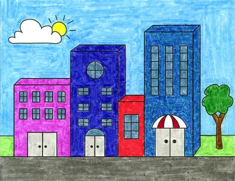 How to Draw Easy 3D Buildings Drawing Buildings, Draw Buildings, Snowy City, 4 Drawing, Building Drawings, Drawing Online, Cartoon Building, Drawing Perspective, Building Background