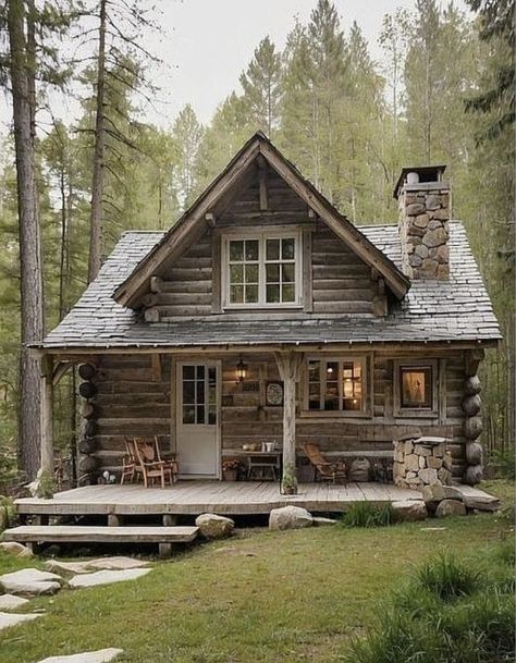 Log Cabin Exterior, Building A Small House, Log Cabin Living, Log Cabin Rustic, Cabin Aesthetic, Small Log Cabin, Rustic Log Cabin, Cabin Rustic, Cabin Exterior