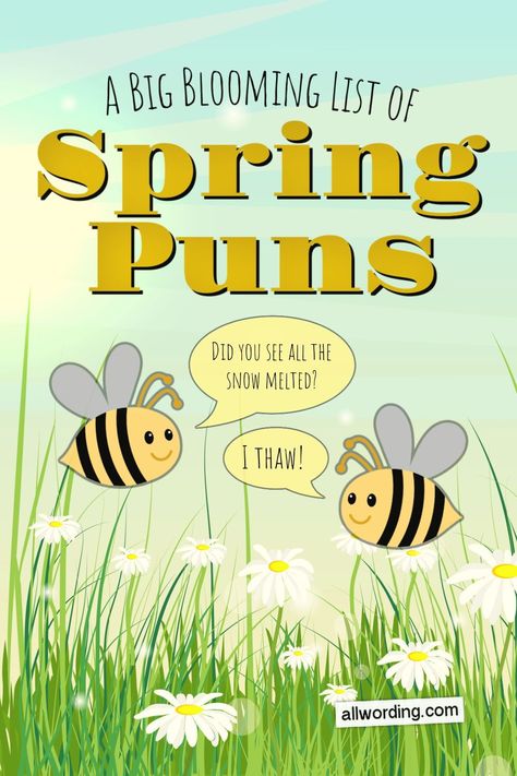 Clever spring puns about gardening, flowers, vegetables, and more. So funny, you'll wet your plants. Spring Puns, Wording Ideas, Snow Melting, Gardening Flowers, So Funny, Holiday Greetings, Puns, Birthday Wishes, Helping People