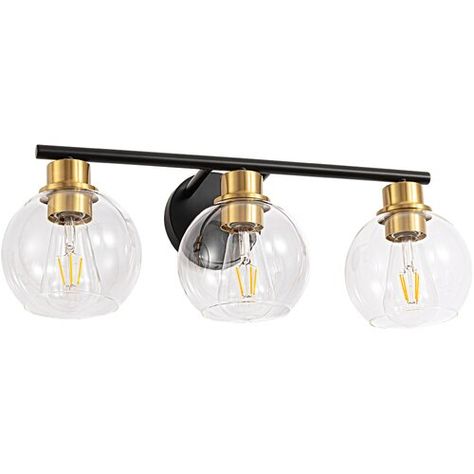 Breakwater Bay Osaka 3 - Light Dimmable Vanity Light | Wayfair Powder Room Lighting, Black Fixtures, Farmhouse Wall Sconces, Modern Bathroom Vanity Lighting, Black And Gold Bathroom, Bathroom Ambiance, Vanity Lamp, Black Vanity Bathroom, Light Fixtures Bathroom Vanity