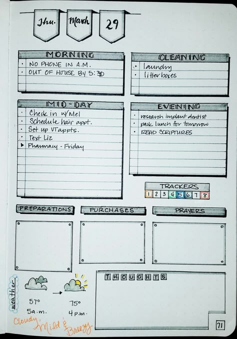 Today's daily bullet journal layout. Journal Ideas Days Of The Week, Daily Dot Journal Layout, Bullet Journal To Do List Layout Daily, How To Write Daily Journal For Beginners, Dairy Organization Ideas, Daily Journal Entry Layout, Dot Journal Ideas For Beginners Calendar, Daily Journal Page Ideas, Daily Bullet Journal Layout Ideas