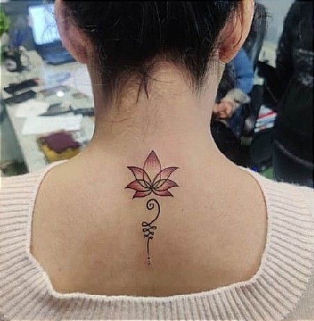 Unique Tattoos For Women Hand, Behind Neck Tattoo Woman, Lotus Tattoo Ideas For Women, Simple Lotus Tattoo, Small Lotus Tattoo, Delicate Tattoos For Women, Key Drawings, Colour Tattoo For Women, Butterfly Tattoos On Arm