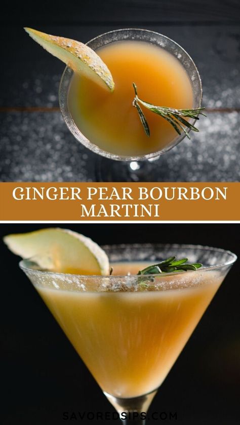 Ginger Snap Martini, Ginger Pear Martini, Pear Nectar Recipe, Clue Inspired Cocktails, Fig Old Fashioned Cocktail, Fall Food Party, Bourbon Martini, Fall Martini, Pear Cocktail