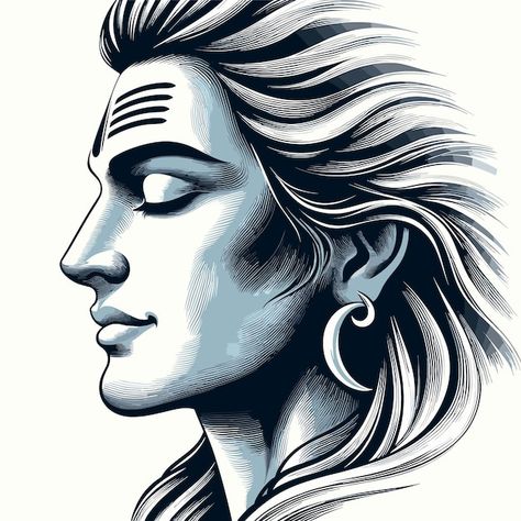 Shiv Tattoos, About Shiva, Side Face Drawing, Butterfly Ankle Tattoos, Geometric Tattoo Pattern, Shiva Sketch, Sketch Images, Close Eyes, Easy Mandala