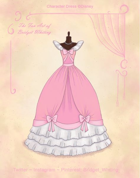 Cinderella's Pink Dress, Disney Princess Dress Drawing, Cinderella In Pink Dress, Disney Princess Dresses Drawings, Cindarella Dress, Cinderella Dress Pattern, Cinderella Aesthetic Cartoon, Cinderella Cartoon Aesthetic, Cinderella Dress Drawing