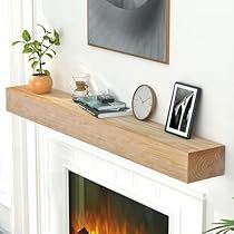 Floating Mantel Shelf, Wood Mantel Shelf, Floating Fireplace, Rustic Wood Floating Shelves, Displaying Books, Floating Mantel, Wooden Fireplace, Fireplace Shelves, Wood Fireplace Mantel