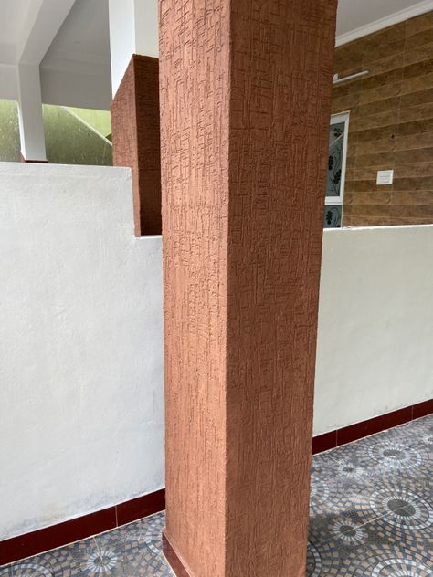 Texture design in portico pillar #tamilveedu #interior #design #texture #decor #walldecorideas Column Texture Design, Graffiato Paint, Pillar Tiles Design, Front Pillar Design, Pillar Design Interior, Interior Design Texture, Wall Texture Patterns, Pillar Decor, Texture Decor