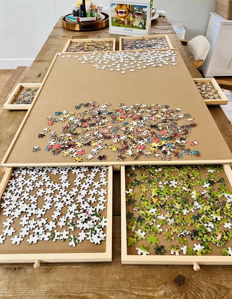 Jigsaw Puzzle Table, Jigsaw Table, Jigsaw Projects, Free Family Activities, Whimsical Mermaid, Woodworking Jigsaw, Puzzle Storage, Puzzle Table, Diy Puzzles