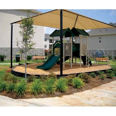 Playground Canopy Diy, Shaded Play Area Backyard, Outdoor School Playground Ideas, Playground Cover Ideas, Playground Shade Ideas, Covered Play Area, Outside Playground Ideas, Covered Playground, Dog Boarding Facility Ideas