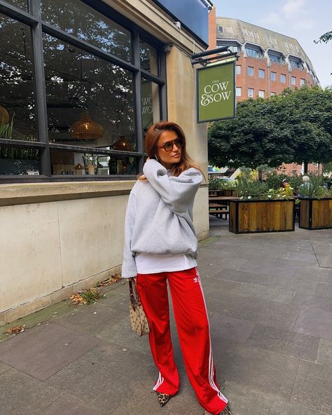 Wear your bfs sweatshirt day xx (outfit linked on story) Autumn outfit , outfit inspo, adidas track pants, red track pants, joggers, comfy outfit, cosy outfit, casual outfit, street style, Streetwear , Red Jogging Pants Outfit, Red Track Pants Outfit, Red Adidas Pants Outfit, Red Joggers Outfit, Casual Outfit Street Style, Red Adidas Pants, Adidas Pants Outfit, Red Track Pants, Outfit Sweatpants