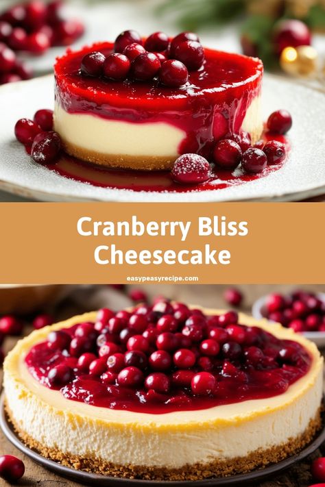 Two images of creamy cheesecakes topped with a glossy layer of cranberry sauce and fresh cranberries. Cranberry Topping For Cheesecake, Cranberry Cheesecake Topping, Cranberry Topping, Cranberry Cheesecake Recipes, Cranberry Orange Cheesecake, Thanksgiving Cheesecake, Cranberry Cheesecake, Easy Zucchini Recipes, Pot Recipes Healthy