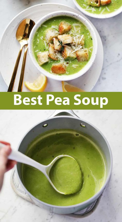 Best Pea Soup - A Beautiful Mess Vegetarian Pea Soup, Best Pea Soup, Recipe For Pea Soup, Pea Soup Recipe, Great Salad Recipes, Spring Soups, Vegetarian Slow Cooker Recipes, Soups Recipes, Slow Cooker Vegetarian