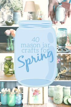 40 SPRING DIYS MADE WITH MASON JARS - Mad in Crafts Spring Mason Jar Crafts, Jar Decoration Ideas, Mason Jar Craft Ideas, Jar Craft Ideas, Spring Craft Ideas, Spring Mason Jar, Mason Jar Craft, Mason Jar Planter, Diy Hanging Shelves