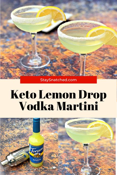 Low Sugar Alcoholic Drinks, Lemon Vodka Drinks, Lemon Drop Drink, Lemon Martini, Martini Recipes Vodka, Sugar Free Cocktails, Lemon Drop Cocktail, Low Carb Cocktails, Lemon Cocktail