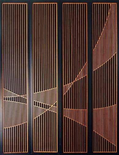 Nice pattern for a screen Cnc Screen Designs, Lattice Design Pattern, Wood Screen Design, Laser Gate Design Modern, Modern Cnc Pattern, Laser Cut Brass, Laser Cut Cabinet Doors, Wood Art Work, Modern Jali Design