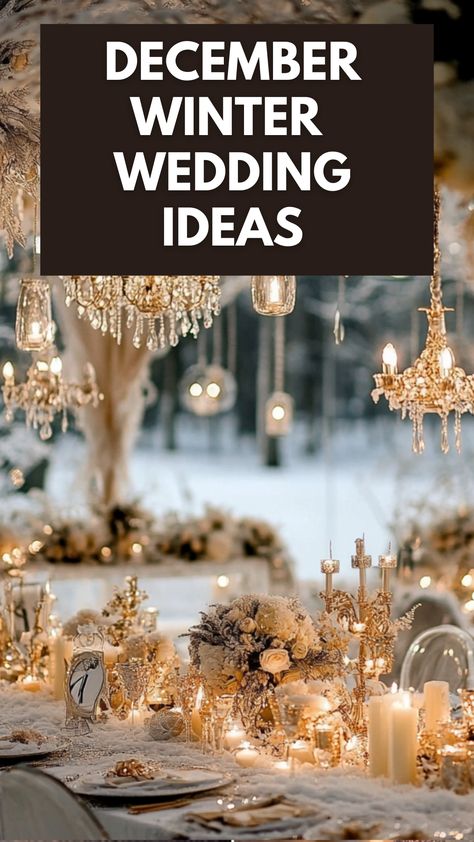 dreamy december winter wedding table decorations Weddings In December Ideas, Wedding In December Ideas, Winter Wedding Ideas December Table Decorations, Winter Wedding Christmas Tree Decor, Non Christmas Winter Wedding, Winter Weddings Outside, Small Winter Wedding Ideas, Elegant December Wedding, Elegant Winter Wedding Ideas