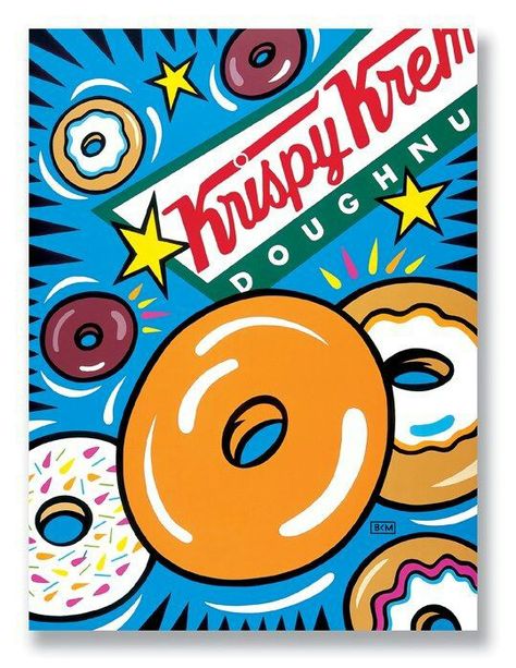 Krispy Kreme pop art 90s Pop Art Poster, Pop Art Food Painting, Burger Pop Art, Candy Advertising, Pop Art Candy, Soda Pop Art Style, Pop Art Candy Paintings, Burton Morris, Pop Art Party